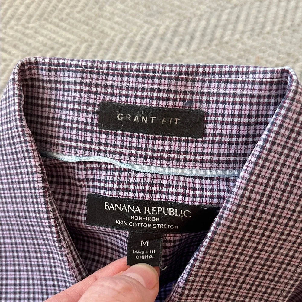 Banana Republic Purple Micro-Check Dress Shirt Grant Fit